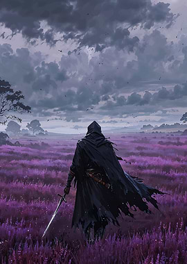 Hooded Figure in Lavender Field