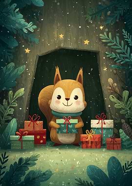 Festive Squirrel with Gifts