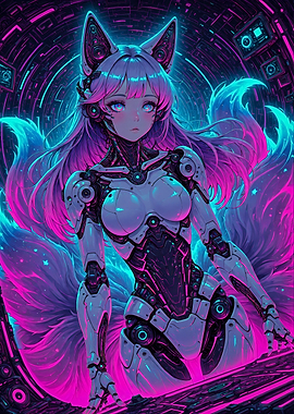 Cyberpunk Style Anime Fox Girl Robot