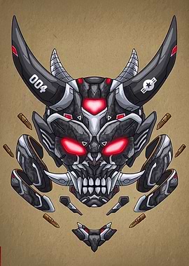 Cyberpunk Oni Mask with Military Details