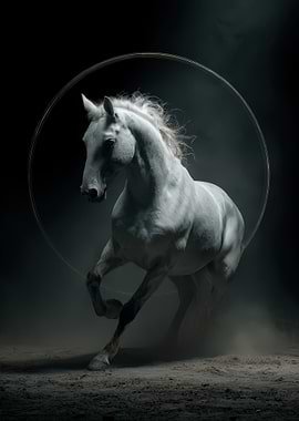 White Horse Leaping Through Circle