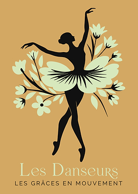 Ballet Dancer Silhouette with Floral Tutu