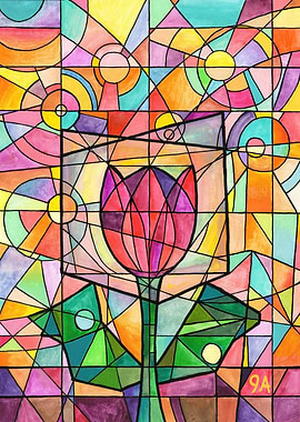 Abstract Tulip Stained Glass Style Art - Tulip Aura