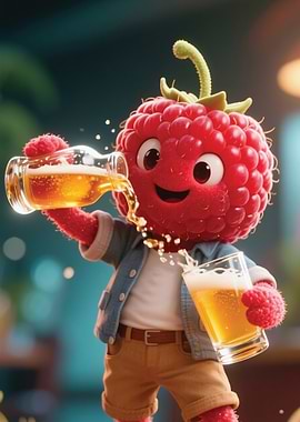 Raspberry Character Pouring Beer