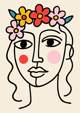 Abstract Woman with Flower Crown Art