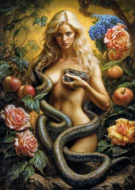 Eve with Snake and Apples, Eden Garden