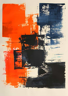Abstract Painting with Orange, Blue, Black