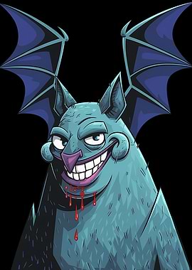 Cartoonish Bat with Bloody Smile