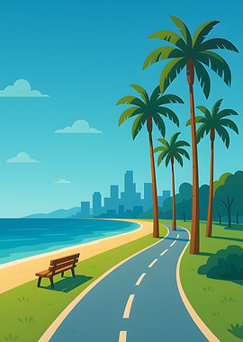 Coastal Road with Palm Trees