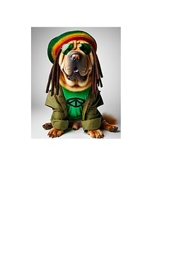 Dog dressed as Rasta with dreadlocks