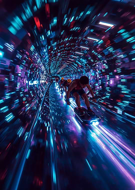 Futuristic Tunnel Skateboarding