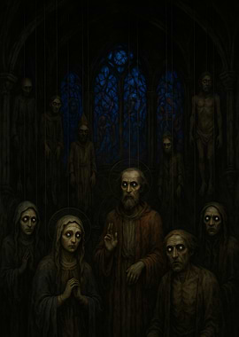Dark Religious Figures in Gothic Setting