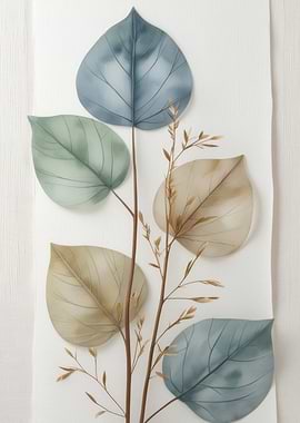 Botanical Leaves Art on White Background