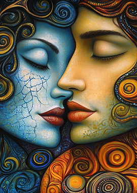 Two Faces Intertwined: Blue and Gold