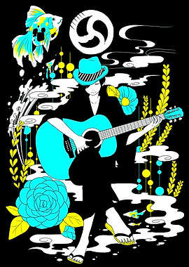Guitarist in Black and Cyan Illustration