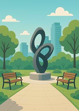 City Park with Abstract Sculpture