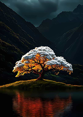 Golden Tree by the Lake