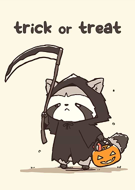 Raccoon Grim Reaper Trick or Treat