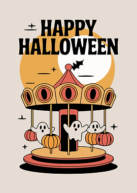 Happy Halloween Carousel with Ghosts