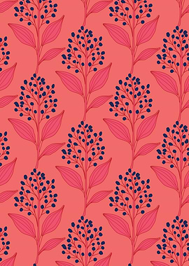 Floral Pattern with Berries and Leaves