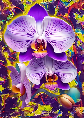 Purple and White Orchid Floral Art 'Cosmic orchid'