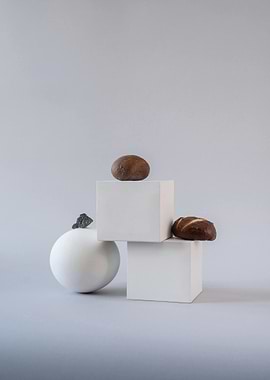 Geometric Still Life with Bread Rolls