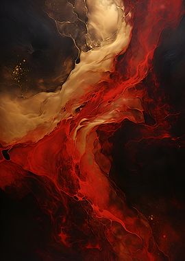 Abstract Red and Gold Fluid Art