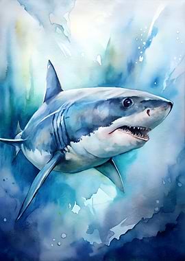 Watercolor Shark Portrait