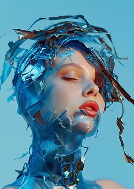 Woman with Blue Plastic Headpiece