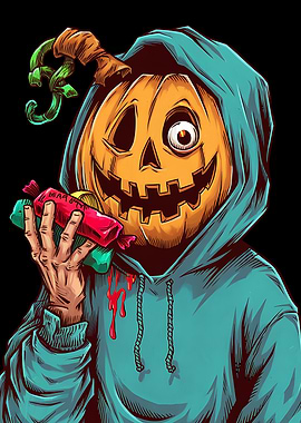 Pumpkin Headed Figure with Candy
