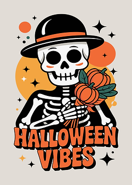 Halloween Vibes Skeleton with Pumpkins