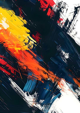 Abstract Brushstroke Painting with Bold Colors