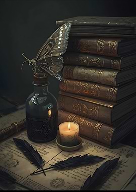 Dark Academia Library and Moth