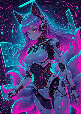 Cyberpunk Style Anime Fox Girl Robot
