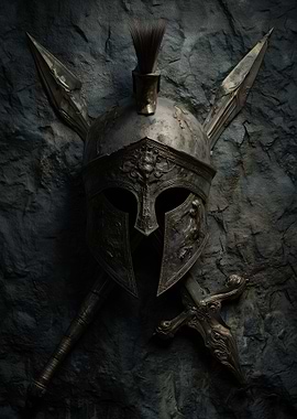 Ancient Warrior Helmet and Weapons