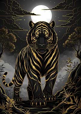 Golden Tiger Under Moonlight