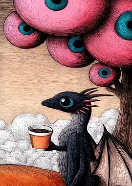 Dragon with Coffee under Eye-Trees