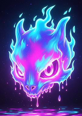Neon Flaming Skull Digital Art