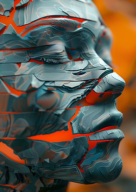 Abstract Face Sculpture with Orange Accents