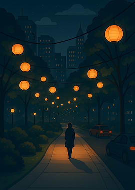 Night Walk Under Lanterns
