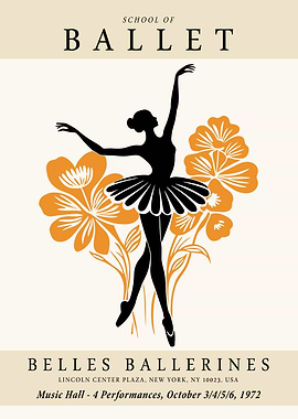 Ballet School Poster with Ballerina Silhouette