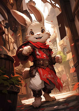Anthropomorphic Rabbit in Medieval Town