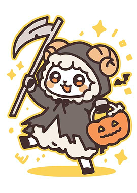 Cute Halloween Sheep Grim Reaper Cartoon