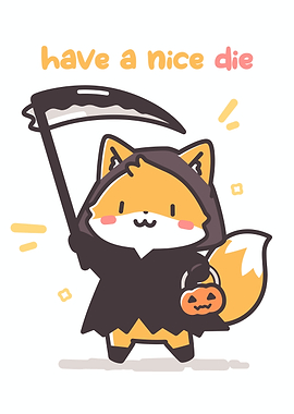 Cute Fox Grim Reaper Halloween