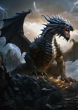 Majestic Dragon on Stone Steps