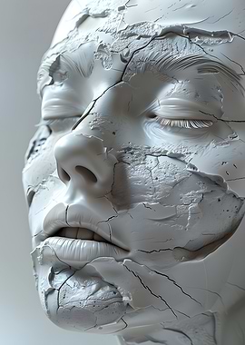 Cracked White Face Sculpture