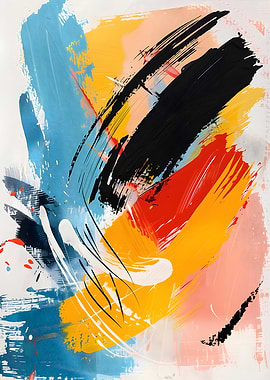 Abstract Brushstroke Painting with Bold Colors