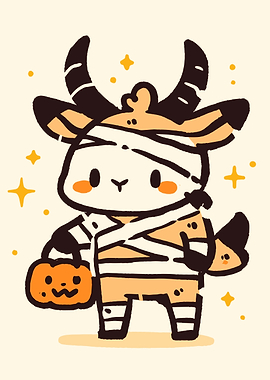 Cute Mummy Goat with Pumpkin