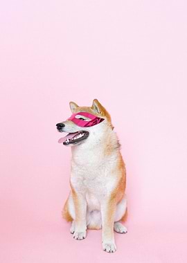 Shiba Inu Superhero with Pink Mask