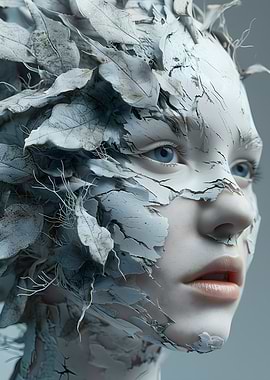 Woman with Leaves and Cracked Skin